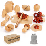 WHOHOLL Wooden Play Food, Toddler Cutting Play Food Sets for Kids Kitchen, Velcro Fake Food Fruit Toys for Pretend Play Kitchen, Montessori Toy Kitchen Accessories for Girls Boys Gifts WHOHOLL
