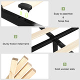 Feonase Full Bed Frame with 4 Storage Drawers, Upholstered Button Tufted Storage Headboard with Fast Charging Station, Heavy Duty Slats Support, No Box Spring Needed, Noise-Free, Light Grey Feonase