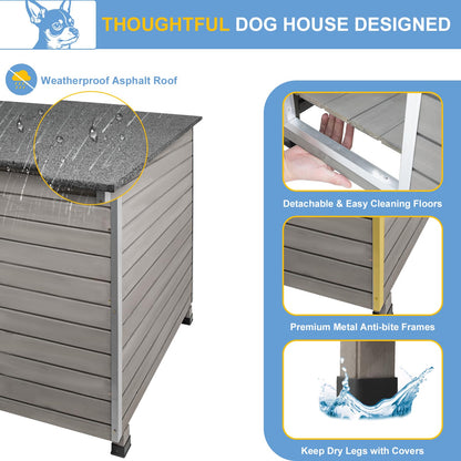 Ketive Dog House Outdoor & Indoor, Wooden Dog Kennel with Raised Feet for Small to Large Dogs, Dog Houses with Removable Floors, Weatherproof Asphalt Roof Kennel for Dogs Outside PET65 - WoodArtSupply