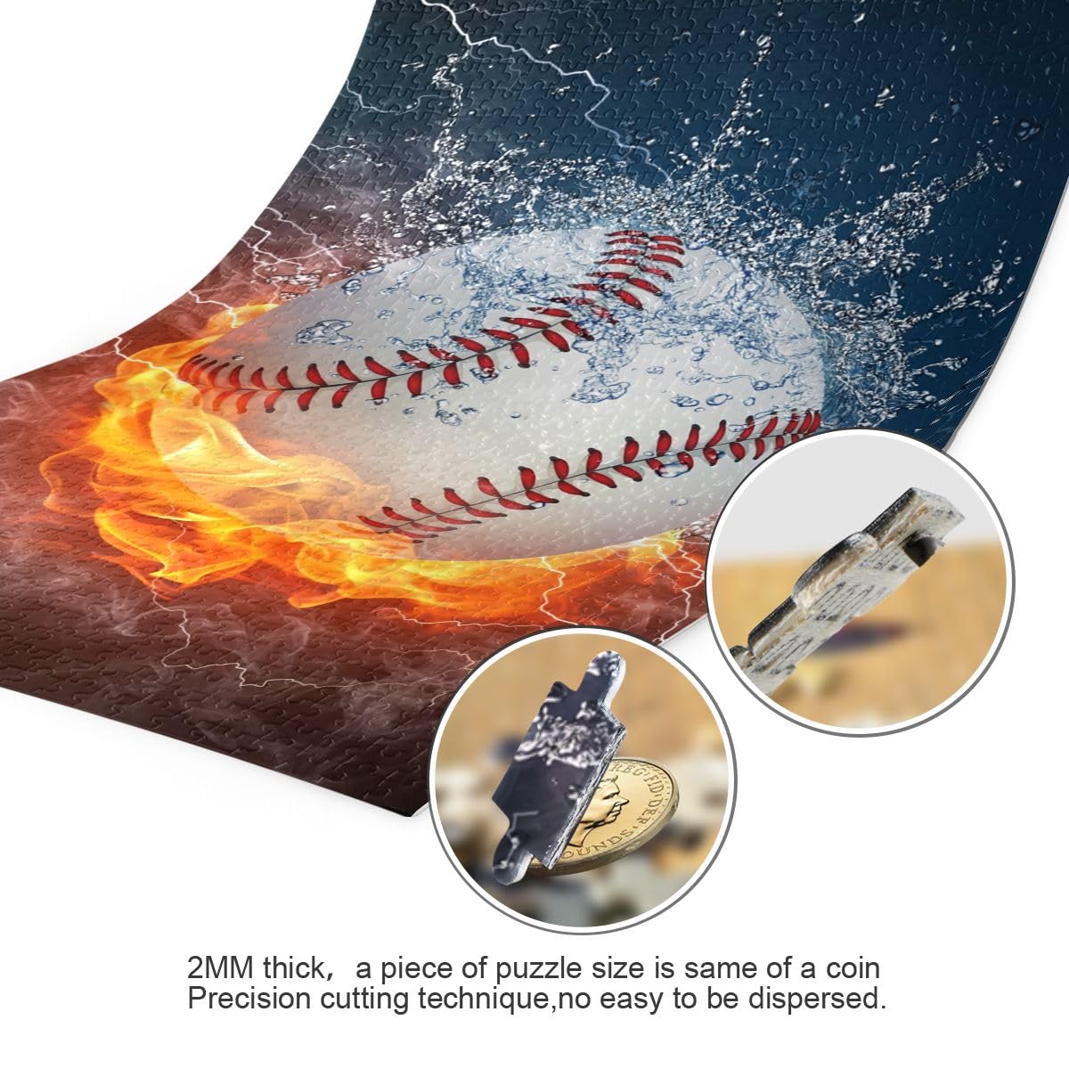 Baseball Fire Water Jigsaws Puzzles, Puzzles Adults, with Letters on Back, Puzzle 500 Pieces Joisal