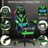 Gaming Chair with Bluetooth Speakers and RGB LED Lights Ergonomic Massage Computer Gaming Chair with Footrest Video Game Chair High Back with Lumbar Support Light Green and Black VANSPACE
