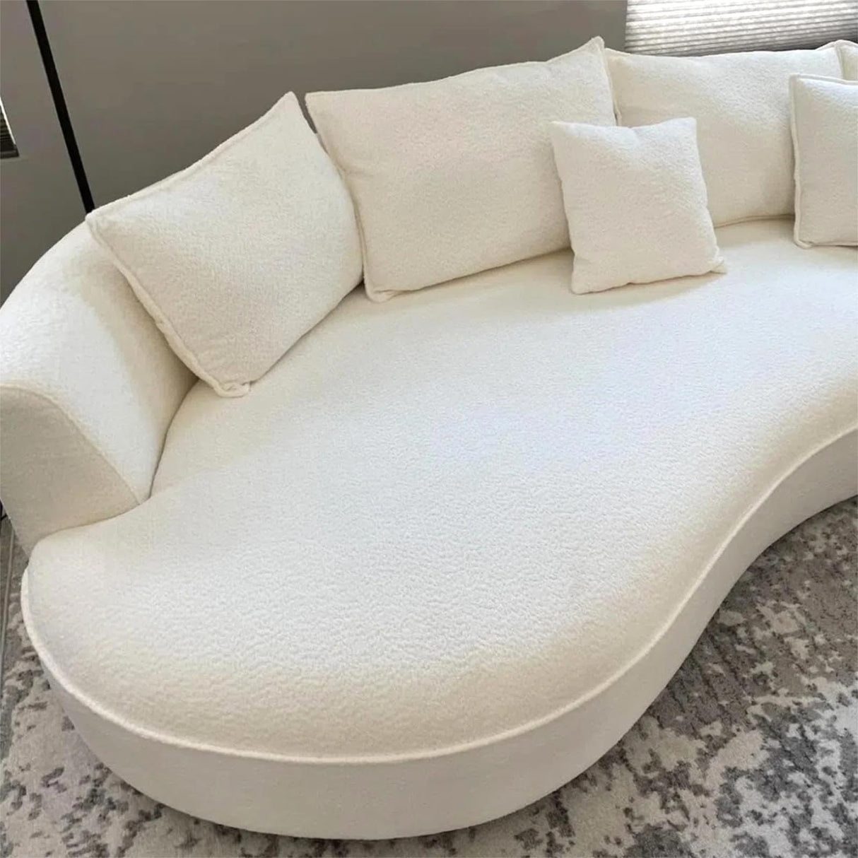 KEVINSPACE 124.8" Curved Sofa Modern Curved Couch Living Room Modular Sectional Sofa Set 4 Seat Cream Sofa Mid Century Upholstered Couch Boucle Fabric Sofa for Bedroom Apartment Right Hand Facing KEVINSPACE