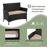 4 Pieces Patio Furniture Set Rattan Outside Furniture Wicker Sofa Garden Conversation Sets with Soft Cushion and Glass Table for Yard Pool or Backyard,Black PayLessHere