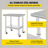 Mophorn Stainless Steel Work Table with Wheels 24 x 30 x 32 Inch Prep Table with 4 Casters Heavy Duty Work Table for Commercial Kitchen Restaurant Business, Silver and Black Mophorn