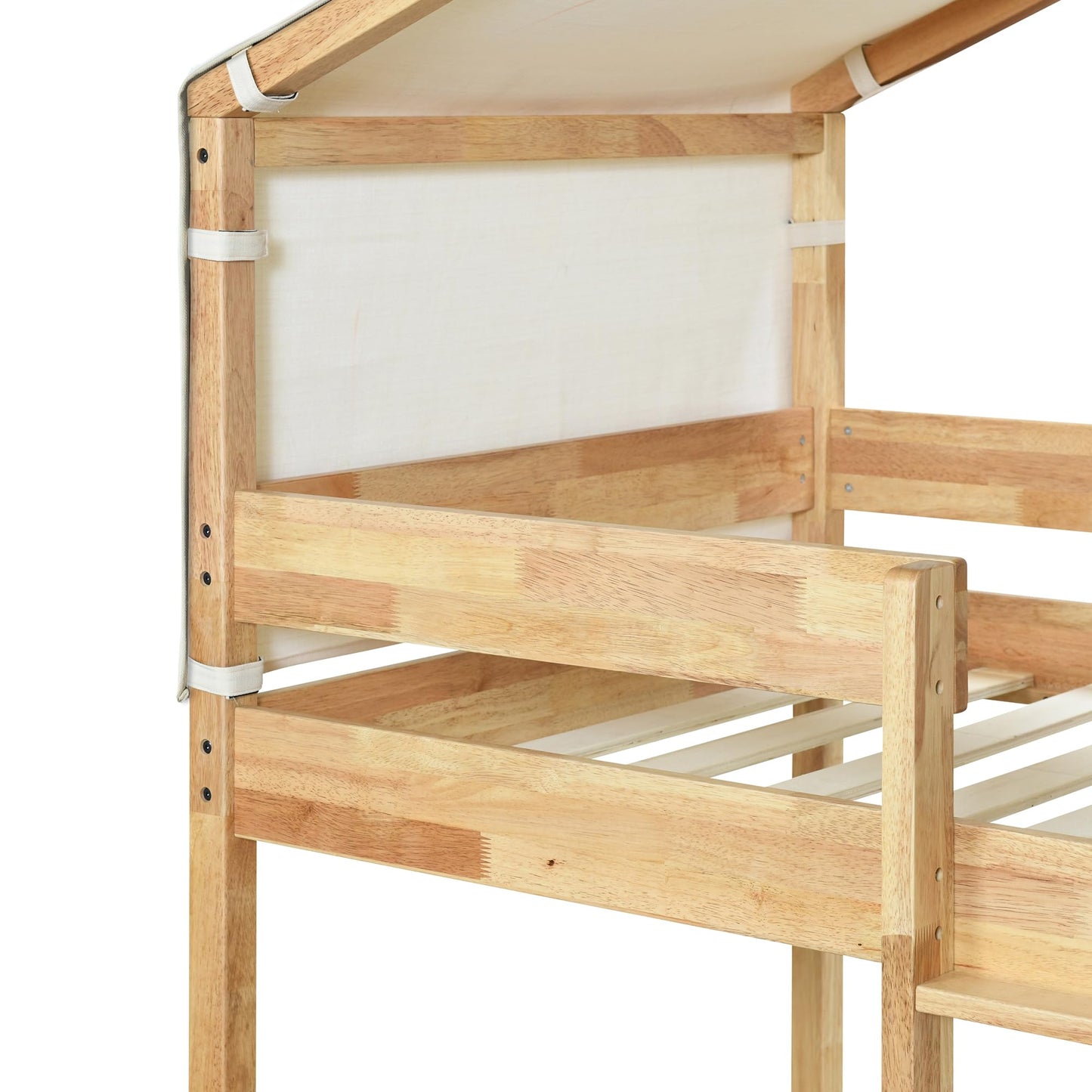 Harper & Bright Designs Twin Over Twin House Bunk Bed with Tent in Natural Wood Finish - WoodArtSupply