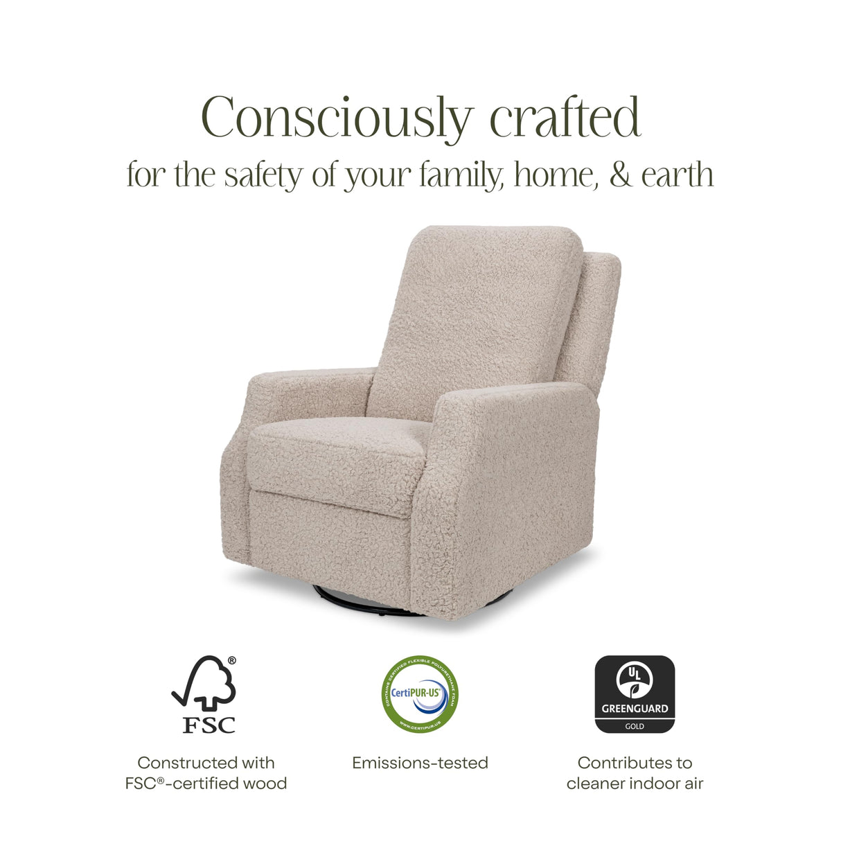Namesake Crewe Glider Recliner Nursery Chair - GREENGUARD Gold & Certi-PUR US Certified, Cozy 360° Swivel Rocker Recliner, Versatile Glider Rocking Chair for Nursery & Living Room, Earl Grey Shearling NAMESAKE