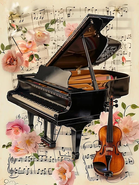 Piano Violin Diamond Painting Kits for Adults, Musical Instruments Diamond Painting Art Kit for Adult, 5D Full Drill Painting by Diamonds Art for Home Leisure and Wall Decoration Gifts 12x16 Inch JXAVAXDE