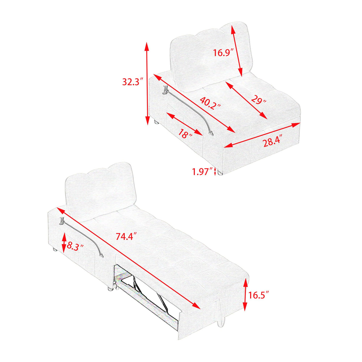 Anwick Modern 3 in 1 Teddy Fabric Sofa Bed Futon,Convertible Pull Out Bed Couches with Adjustable Backrests,Phone Stand,Single Sleeper Chair Bed for Small Living Room Bedroom (White) Anwick