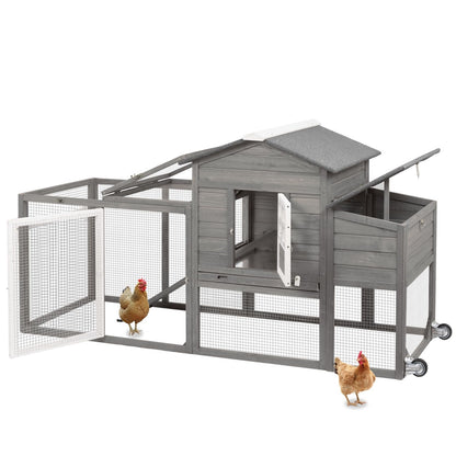 Ketive Wooden 79" Chicken Coop with Wheels Asphalt Roof Nest Boxes Pull-Out Trays - All Solid Wood and Galvanized Wire Mesh Chicken House Against Snakes, Weasels - WoodArtSupply