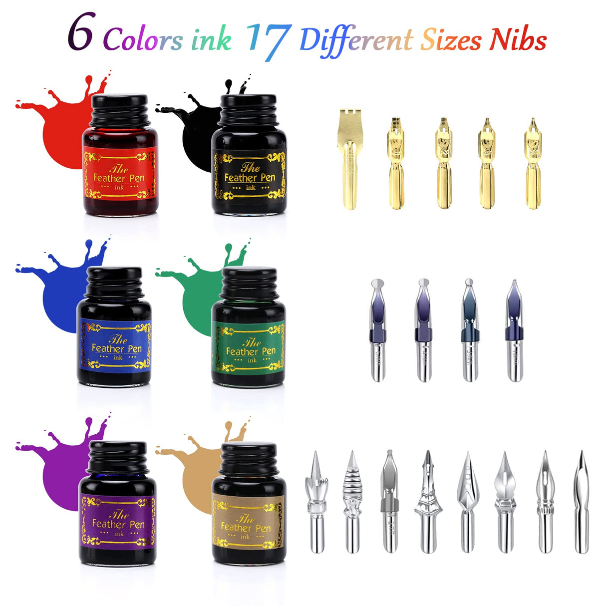 Junhartt Quill Feather Pen and Ink Set, Calligraphy Pen Glass Dip Pen and Wax Seal Stamp Kit (Red) Junhartt