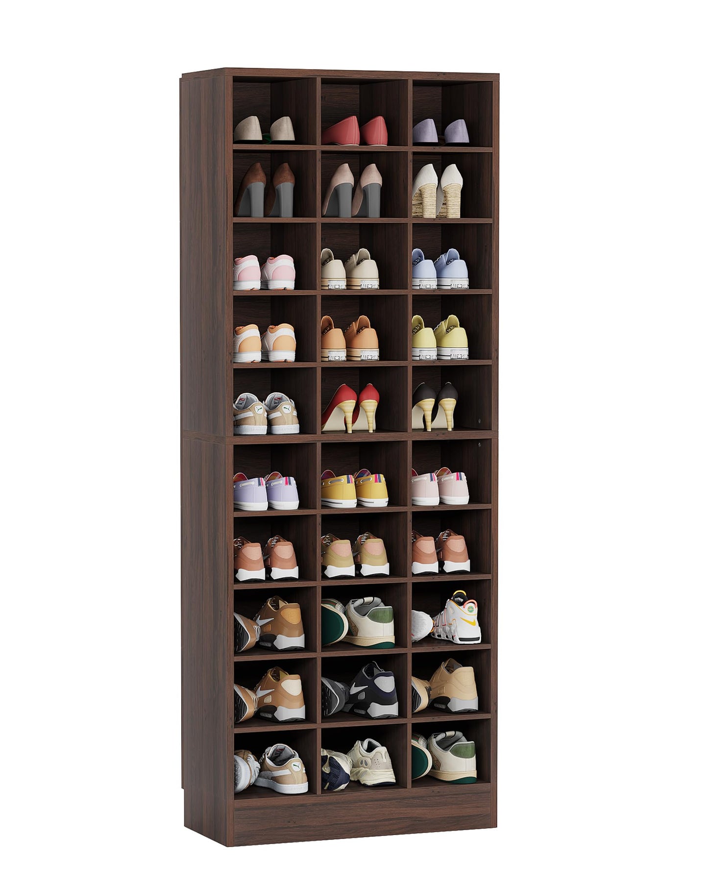 Tribesigns 10-Tier Shoe Storage Cabinet, Espresso Wooden Shoe Rack with 30 Cubbies, Freestanding Tall Entryway Shoe Organizer for Closet, Entryway, Living Room