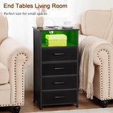 LOAKEKEL Night Stand, Tall Nightstand Set of 2 with Charging Station, Black Dresser for Bedroom with 4 Drawers, LED End Tables with USB Ports and Outlets, Bedside Table with Storage Bins, HNS034BK LOAKEKEL