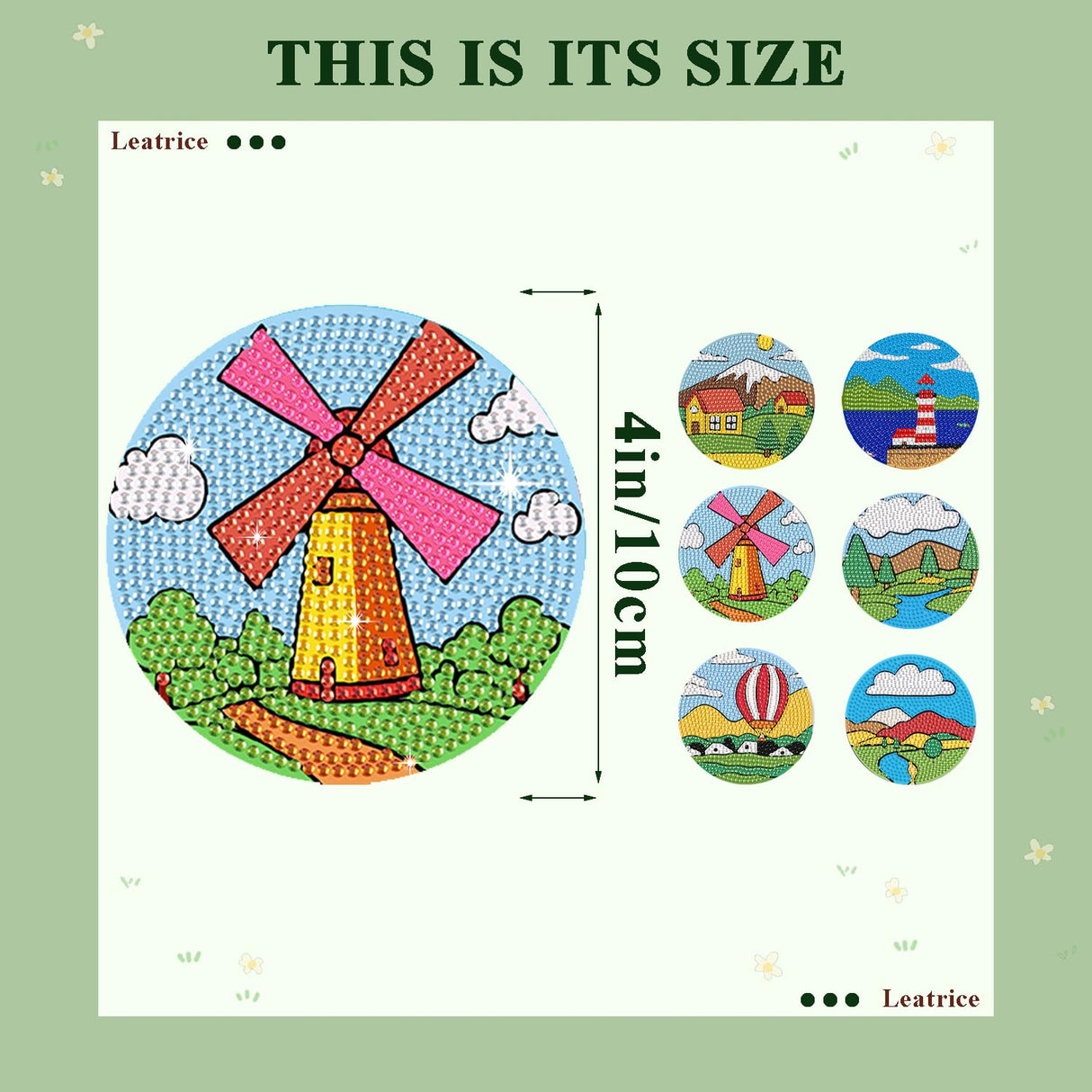 Leatrice 6PCS Diamond Art Coasters Small Diamond Painting Kits for Adults Diamond Dots Round Full Drill Diamond Coasters with Holder Easy Art Crafts for Beginners Women Cartoon Leatrice