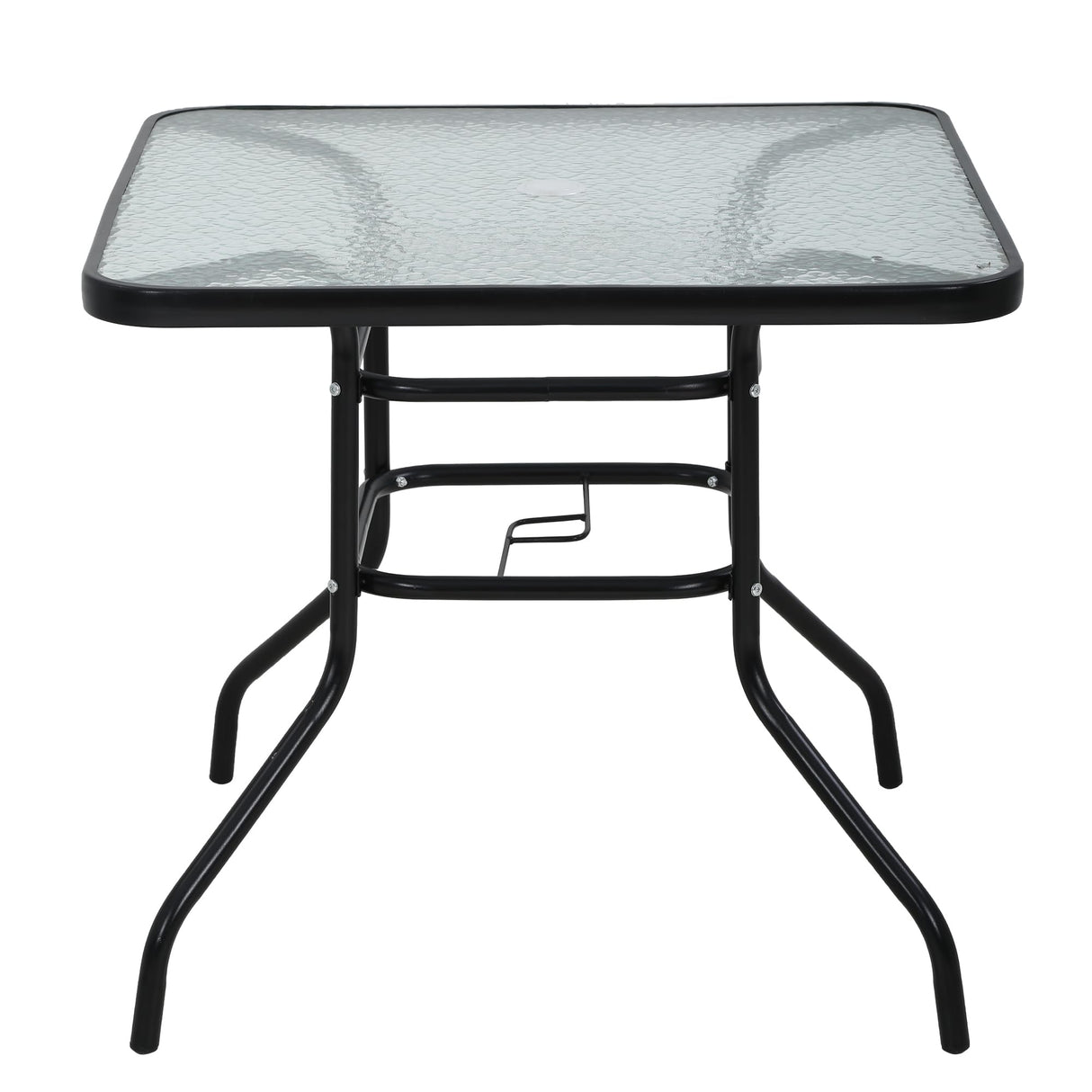 Square Outdoor Table, Patio Table with Umbrella Hole, Patio Dining Table with Tempered Glass, Outdoor Dining Tables, Square Patio Table for Balcony, Backyard, Poolside, Sunroom, Patio Tables, Black MKDLUFEI