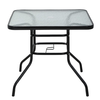 Square Outdoor Table, Patio Table with Umbrella Hole, Patio Dining Table with Tempered Glass, Outdoor Dining Tables, Square Patio Table for Balcony, Backyard, Poolside, Sunroom, Patio Tables, Black