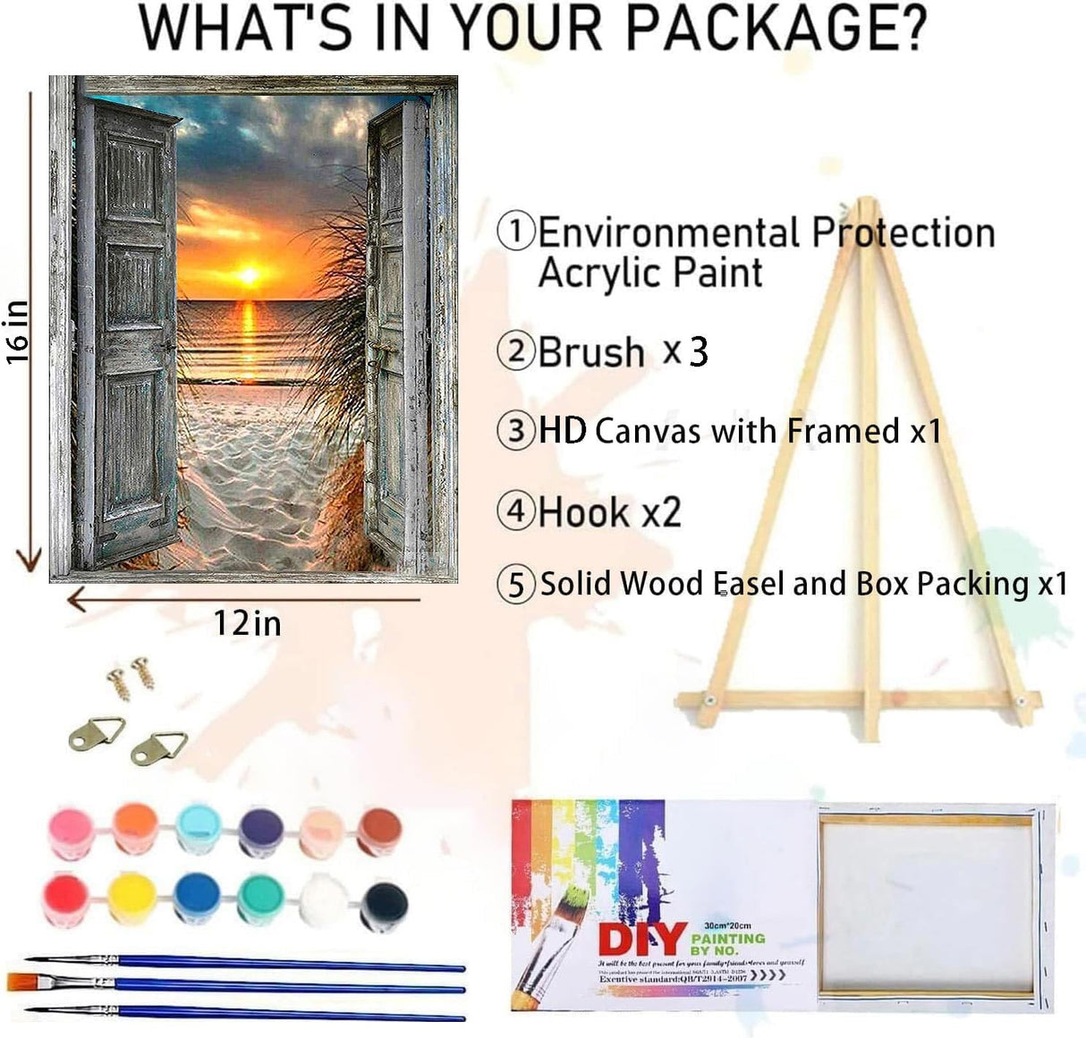 MIRCVSH Sunset Beach Paint by Numbers for Adults-Landscape Paint by Number on Canvas with Wooden Framed,DIY Acrylic Oil Painting by Number Kits for Adults Gift Home Wall Decor(12x16inch) MIRCVSH