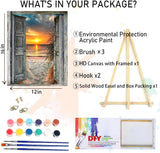 MIRCVSH Sunset Beach Paint by Numbers for Adults-Landscape Paint by Number on Canvas with Wooden Framed,DIY Acrylic Oil Painting by Number Kits for Adults Gift Home Wall Decor(12x16inch) MIRCVSH