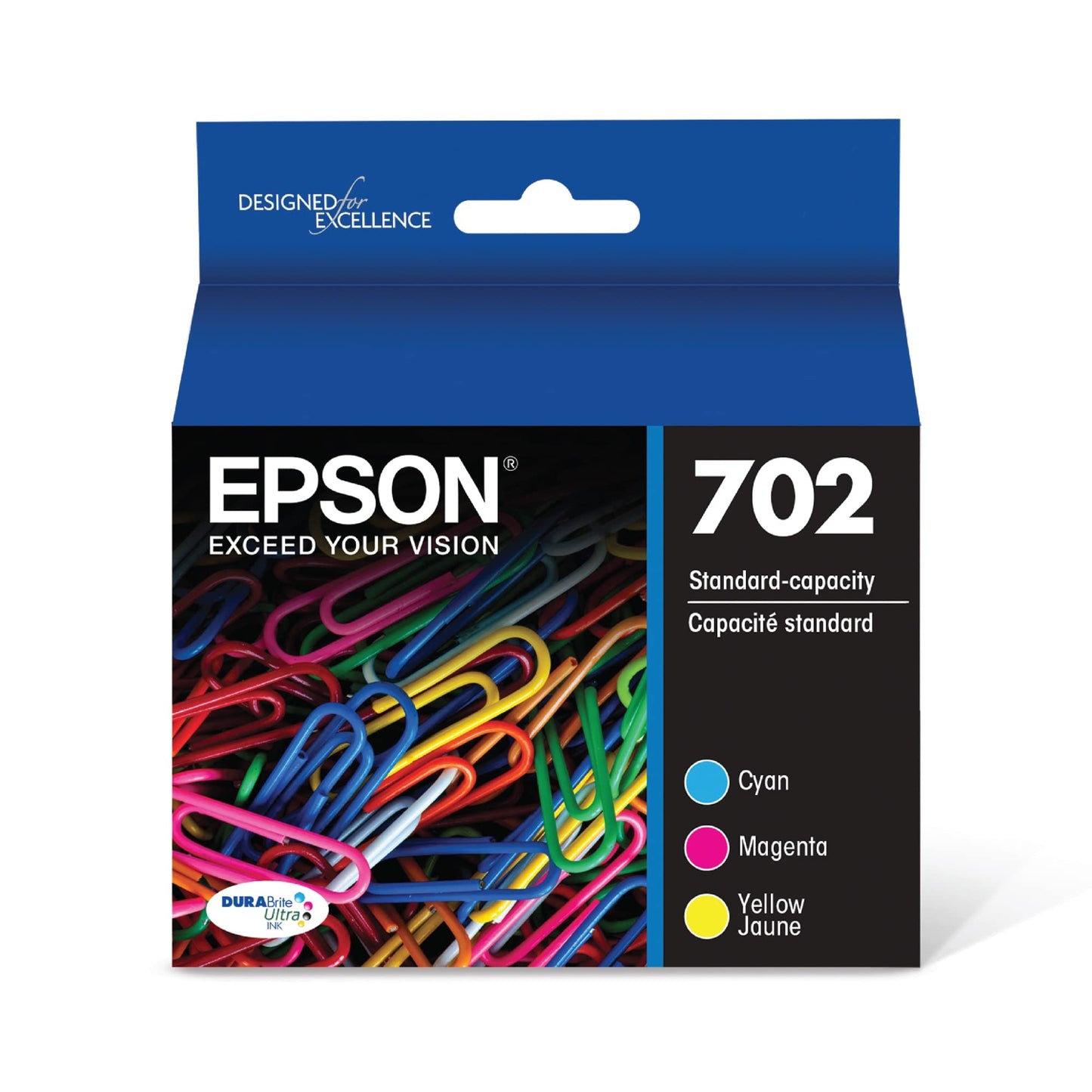 EPSON 702 DURABrite Ultra Ink Standard Capacity Color Combo Pack (T702520-S) Works with WorkForce Pro WF-3720, WF-3730, WF-3733