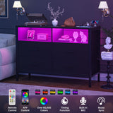 Girapow Dresser for Bedroom, Wooden Bedroom Dresser with LED Lights and Charging Station, 4 Drawers Dressers, Wide Chest of Drawers Storage Organizer TV Stand for up to 50" TV for Living Room, Black Girapow