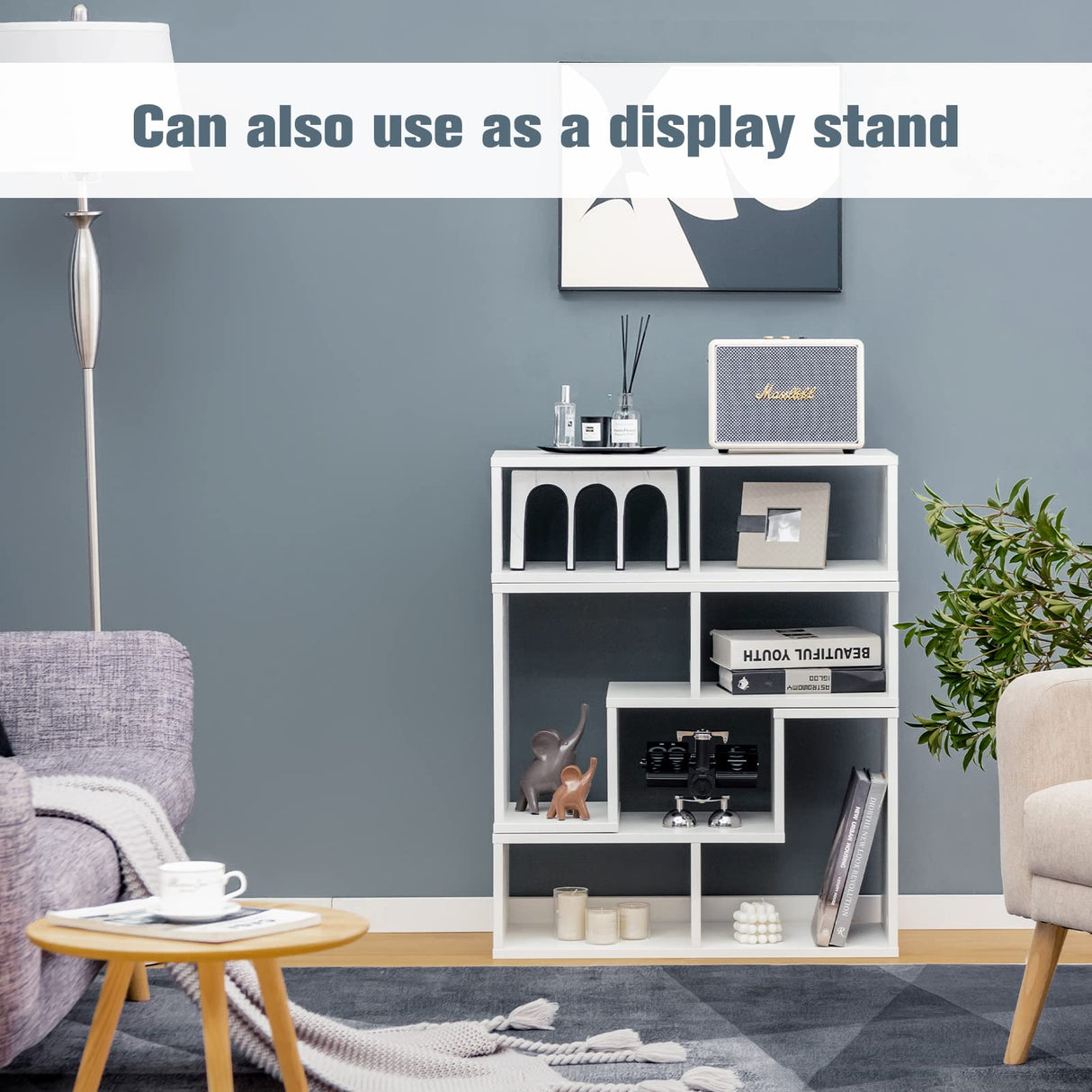 GOFLAME 3 Pieces TV Console Stand, Modern Entertainment Center for 50 55 60 65 Inch Flat Screen TV, Free Combination Bookcase for Storage & Display, Suitable for Living Room, Bedroom (White) GOFLAME