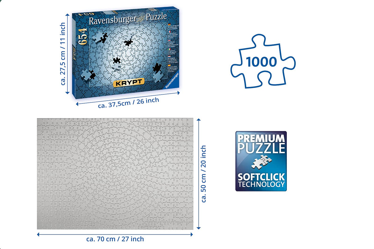 Ravensburger Krypt Silver 654 Piece Jigsaw Puzzle for Adults - 15964 - Every Piece is Unique, Softclick Technology Means Pieces Fit Together Perfectly Ravensburger
