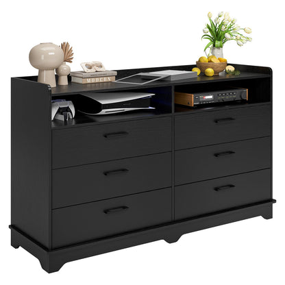 Hasuit 6 Drawers Dresser for Bedroom, Modern Chests of Drawers, Black Double Dresser with Drawers and Cubby, 14.6" D x 46.1" W x 33.6" H - WoodArtSupply