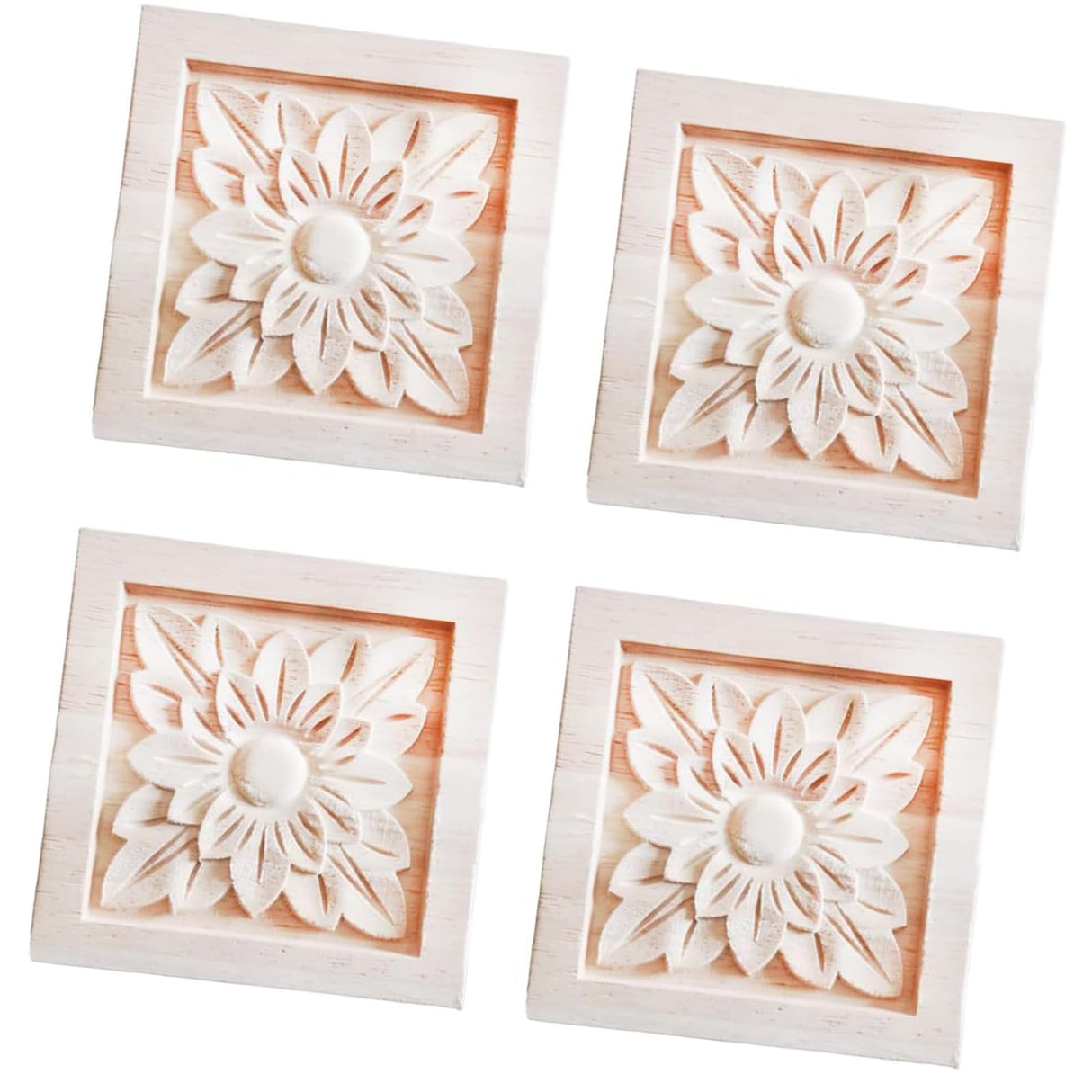 LXYUUM 4PCS Square Wood Appliques Onlays Decorative for Furniture Handmade Wood Carved Onlay for Bed Door Cabinet Wardrobe Furniture Decoration Unpainted Wood Carving Decoration(02,5x5cm/1.97x1.97") LXYUUM
