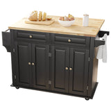 Rolling Kitchen Island with Drop Leaf – Movable Kitchen Carts on Wheels Island with Storage Cabinet, Island Table for Kitchen with Rubber Wood Top and Rack and Drawer, Matte, Black Gitua