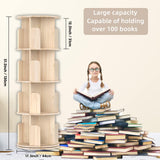 Cuguords 360 Display Rotating Bookshelf Tower, Spinning Bookshelf, 4 Tier Revolving Bookcase for Kids&Adults, Rotating Bookcase for Bedroom, Living Room,Solid Wood Bookshelf Organizer for Small Space Cuguords