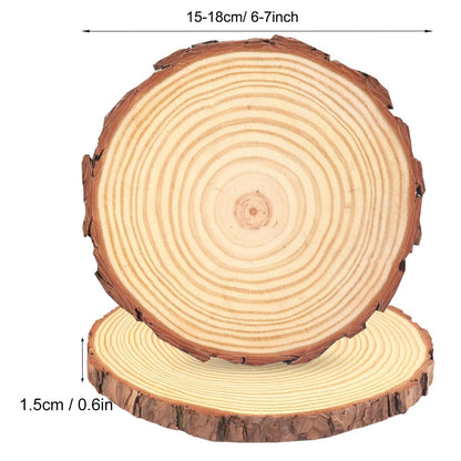 Joyavo Natural Wood Slices 4 Pcs 6-7 Inches Craft Wood Kit Wooden Circles Unfinished Log Wooden Rounds with Barks for Arts Crafts Wedding Christmas DIY Projects Coasters