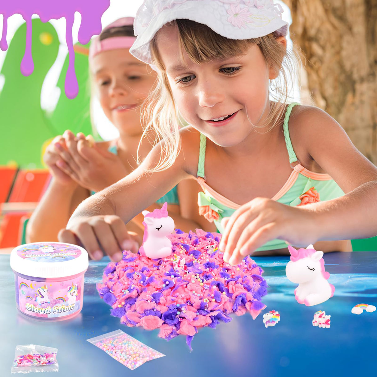 Unicorn Cloud Slime for Kids – Pink & Purple DIY Slime with Unicorn & Rainbow Charms –Stretchy Toy for Girls&Boys – Soft Scented Sensory Gift for Kids WUJYLY