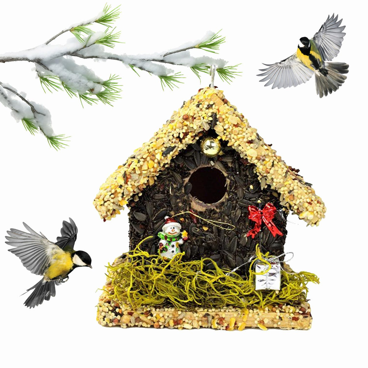 Edible Birdhouses Handmade Unique Wooden Birdhouse Covered w/Birdseed- Reseedable Bird Feeder-Made in USA- Holiday Design! (SL) EDIBLE BIRDHOUSES