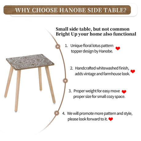 Hanobe Small Side Coffee Table: End Table for Living Room Spaces - Wooden Table Bedside Home Boho Decor Rectangle Brown Hanobe