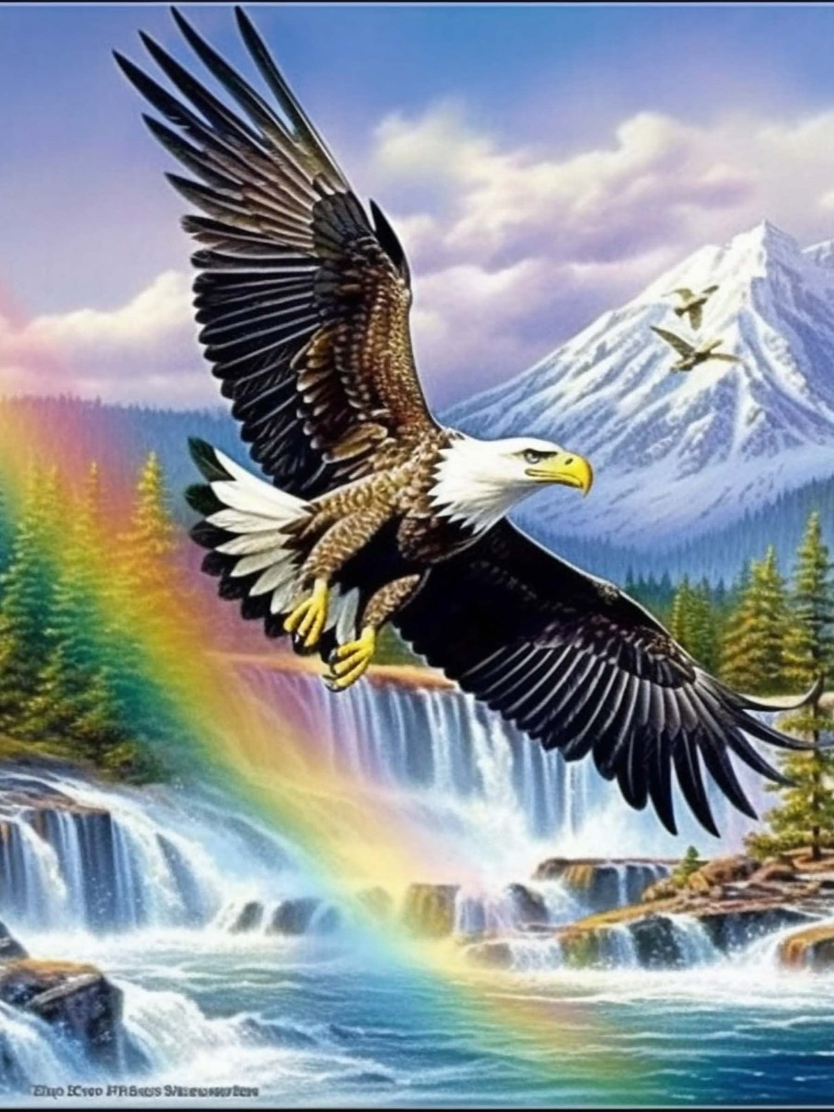 SKRYUIE 5D Diamond Painting Rainbow Snow Mountain Eagle Full Drill by Number Kits, DIY Rhinestone Pasted Paint with Diamond Set Arts Craft Decorations (12x16inch) SKRYUIE