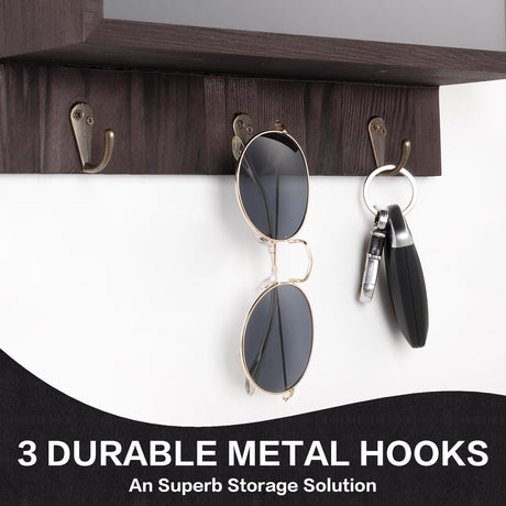 MOCAS Hidden Gun Storage, Hidden Wall Gun Safe Pistol Rack Shelf with 3 Hooks for Secret Decor Concealment Furniture, Art Storage Cabinet Wooden Storage Shelves Indoor Picture Frame(Black) MOCAS