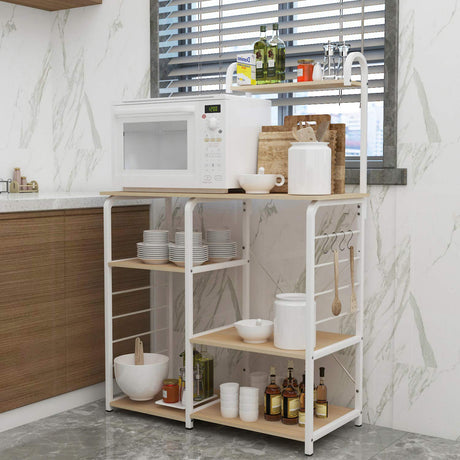 soges Microwave Cart Coffee Station, Kitchen Bakers Rack, Utility Microwave Oven Stand Storage Cart, Workstation Shelf, White Oak 172-MO soges
