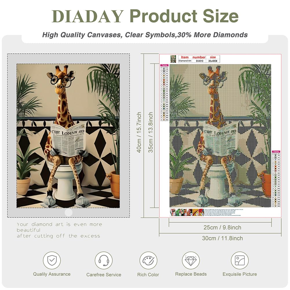 DIADAY Giraffe Diamond Art Kits for Adults, 5D Full Drill Diamond Painting Kits for Beginners, DIY Round Gem Art Crafts for Home Wall Decor Gift, 12 x 16 Inches DIADAY