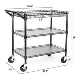 BolDuck Heavy Duty Utility Cart on Wheels,990Lbs Capacity 3 Tier Rolling Carts with Wheels,Kitchen Cart on Wheels with Storage,Commercial Grade Metal Serving Cart with Wire Shelving &Handle Bar,Black BolDuck