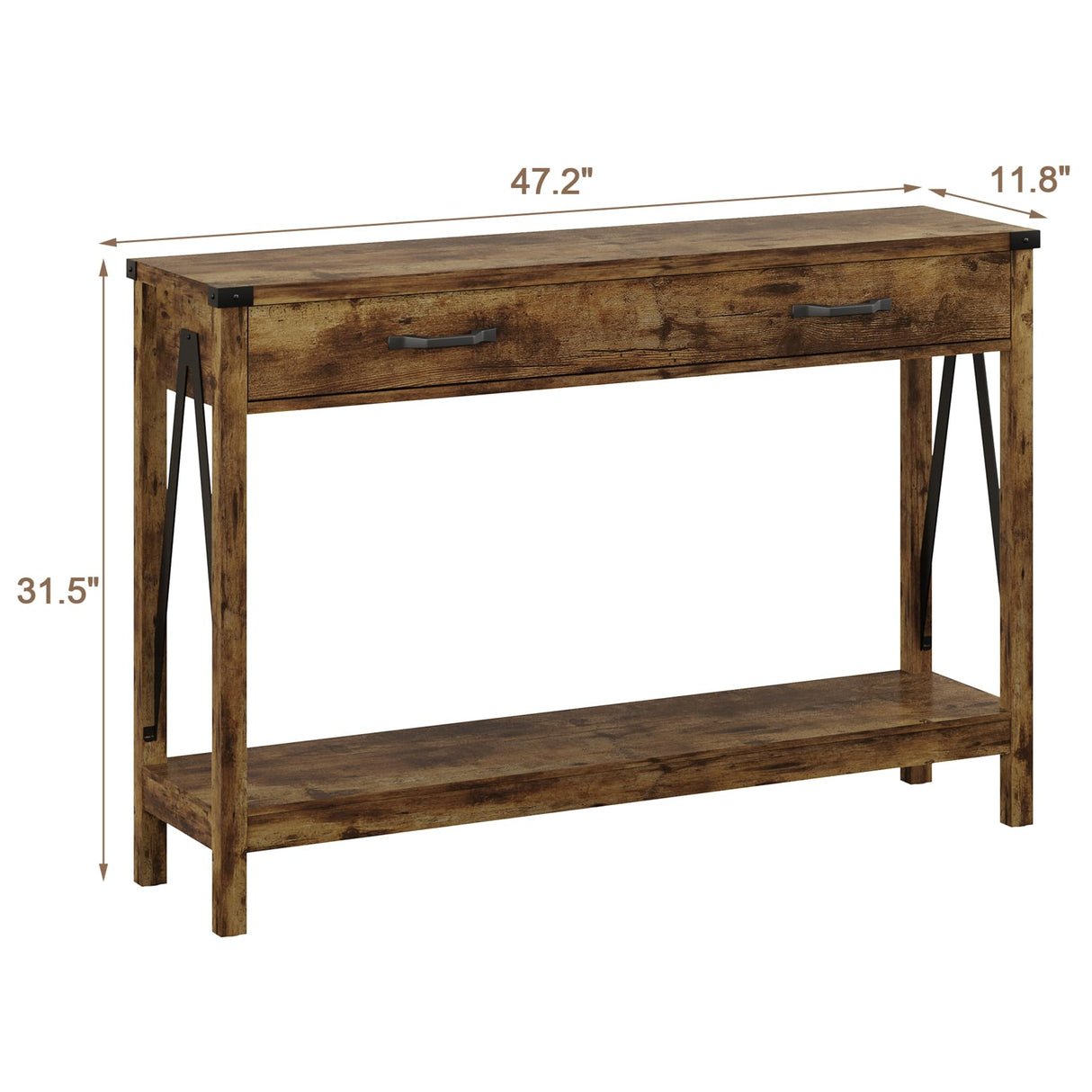 ChooChoo 47'' Farmhouse Console Table with Drawer, Entryway Table with Storage Shelf, Rustic A-Design Sofa Table for Hallway, Entrance, Living Room, Rustic Brown ChooChoo