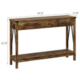 ChooChoo 47'' Farmhouse Console Table with Drawer, Entryway Table with Storage Shelf, Rustic A-Design Sofa Table for Hallway, Entrance, Living Room, Rustic Brown ChooChoo