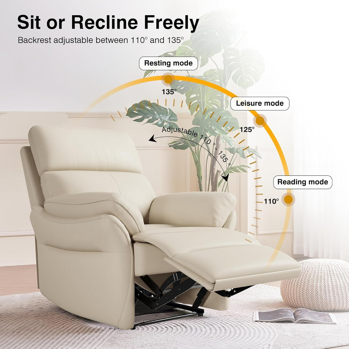 AIRSKY Genuine Leather Recliner Chair, Top Grain Leather, Italian Water-Washing Process, Lazy boy Recliner Chair, for Living Room, Theater Seating, Bedroom. R1, Beige AIRSKY