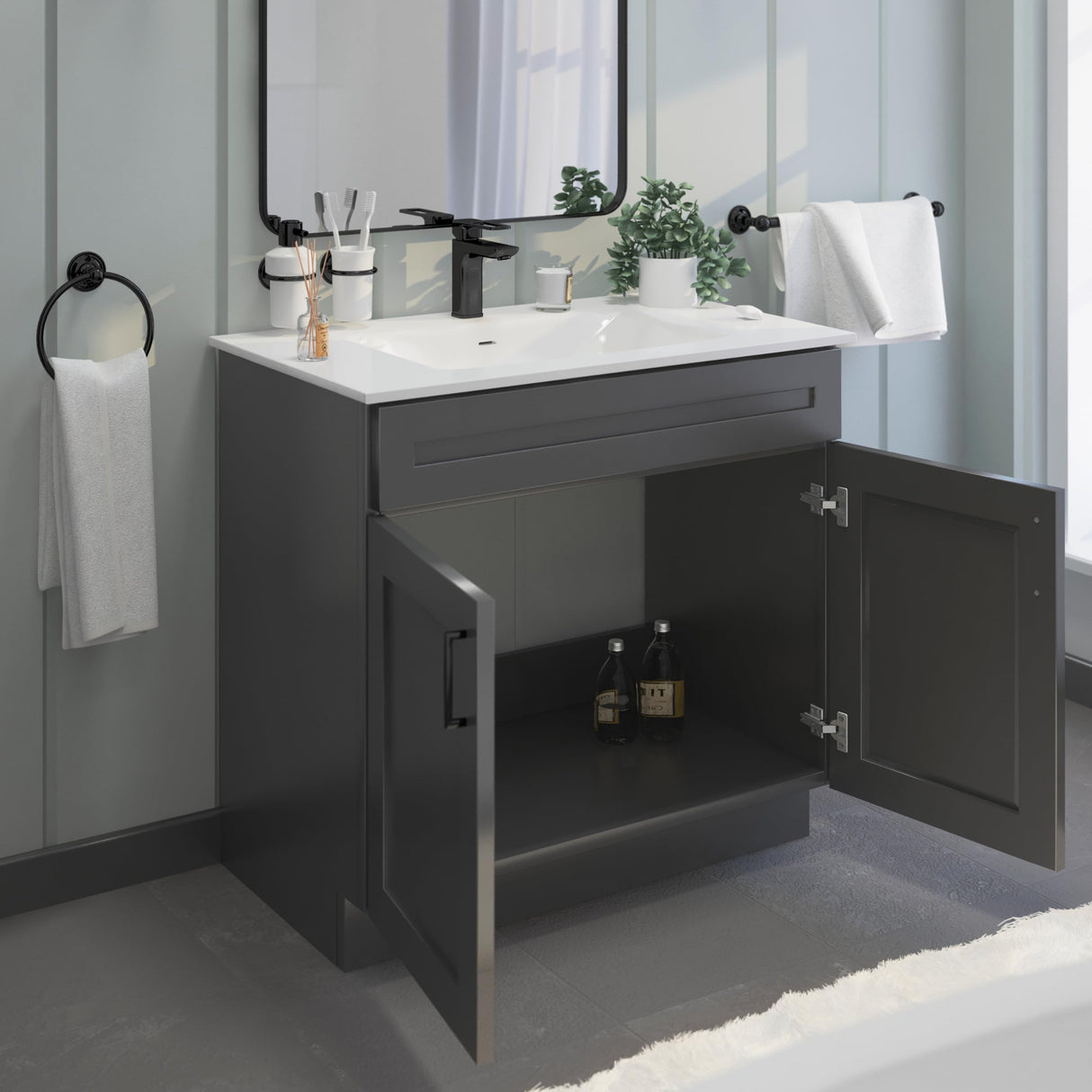 Grey Shaker Sink Base Bathroom Vanity 24"/30"/36" Width (36" Width) WoodArtSupply