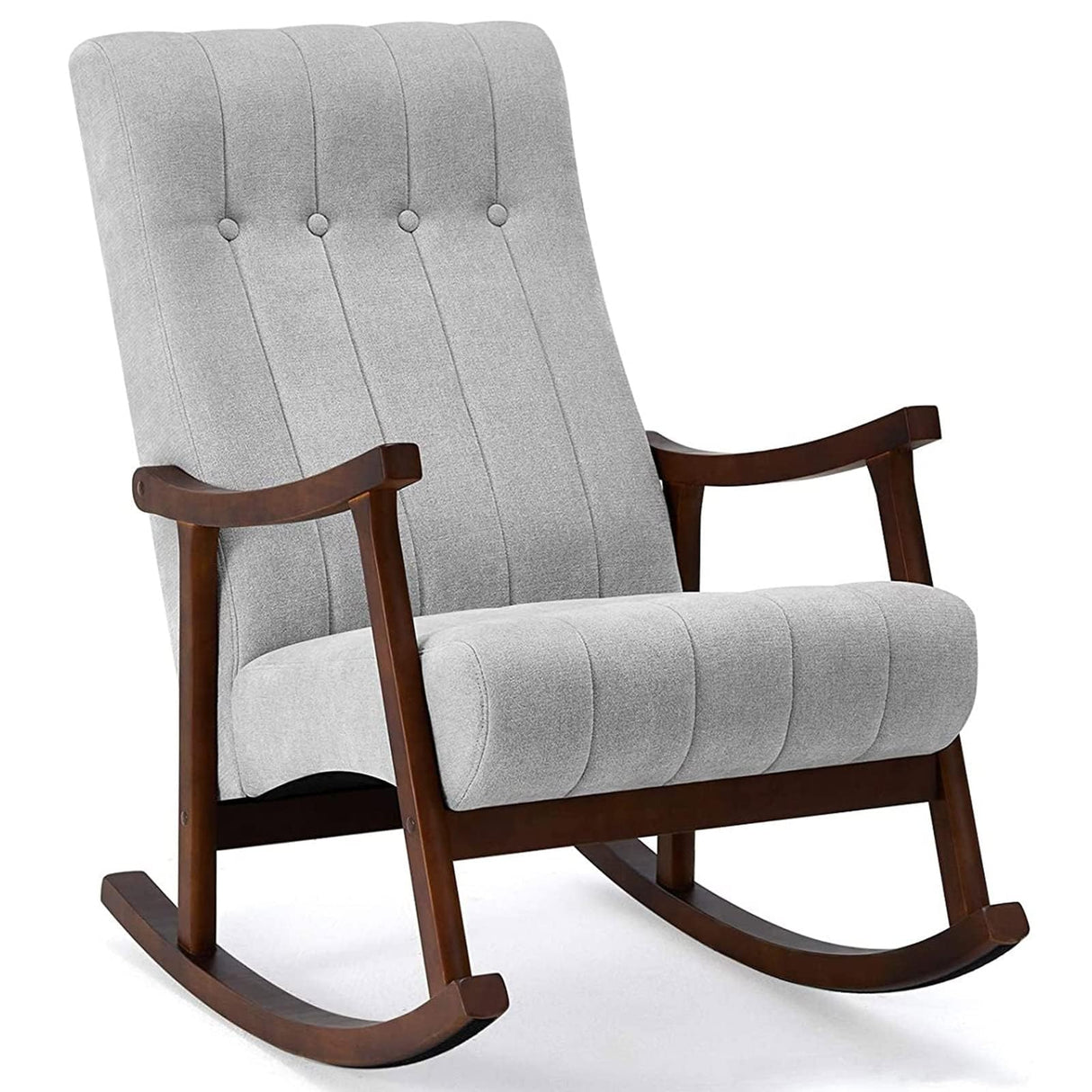 AVAWING Upholstered Rocking Chair with Fabric Padded Seat,Comfortable Rocker Solid Wood for Living Room,Modern High Back Armchair,Adult Single Sofa,Old Man Chair (Grey) AVAWING