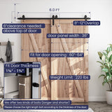 SMARTSTANDARD 6 Feet Bypass Sliding Barn Door Hardware Kit - for Double Wooden Doors-Single Track - Smoothly & Quietly - Easy to Install-Fit 60" Opening SMARTSTANDARD