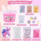 10 FL OZ Unicorn Slime Kit, Pink Clear Slime Bucket, Slimes Party Favors for Kids, Glimmer Crunchy Slimes Includes 9 Packs of Add-ins, Sensory Experience DIY Toys for Girls and Boys Ages 8-12 Okaybee