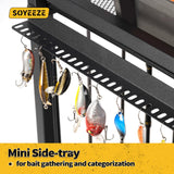 SOYEEZE Large Size Fishing Rod Holders for Garage, 3-Tier Fishing Pole Rack with Pegboard and Hooks, Fishing Gear Tackle Box Organizer Up to 12 Rods, Rolling Fishing Storage Cart with Lockable Wheels SOYEEZE