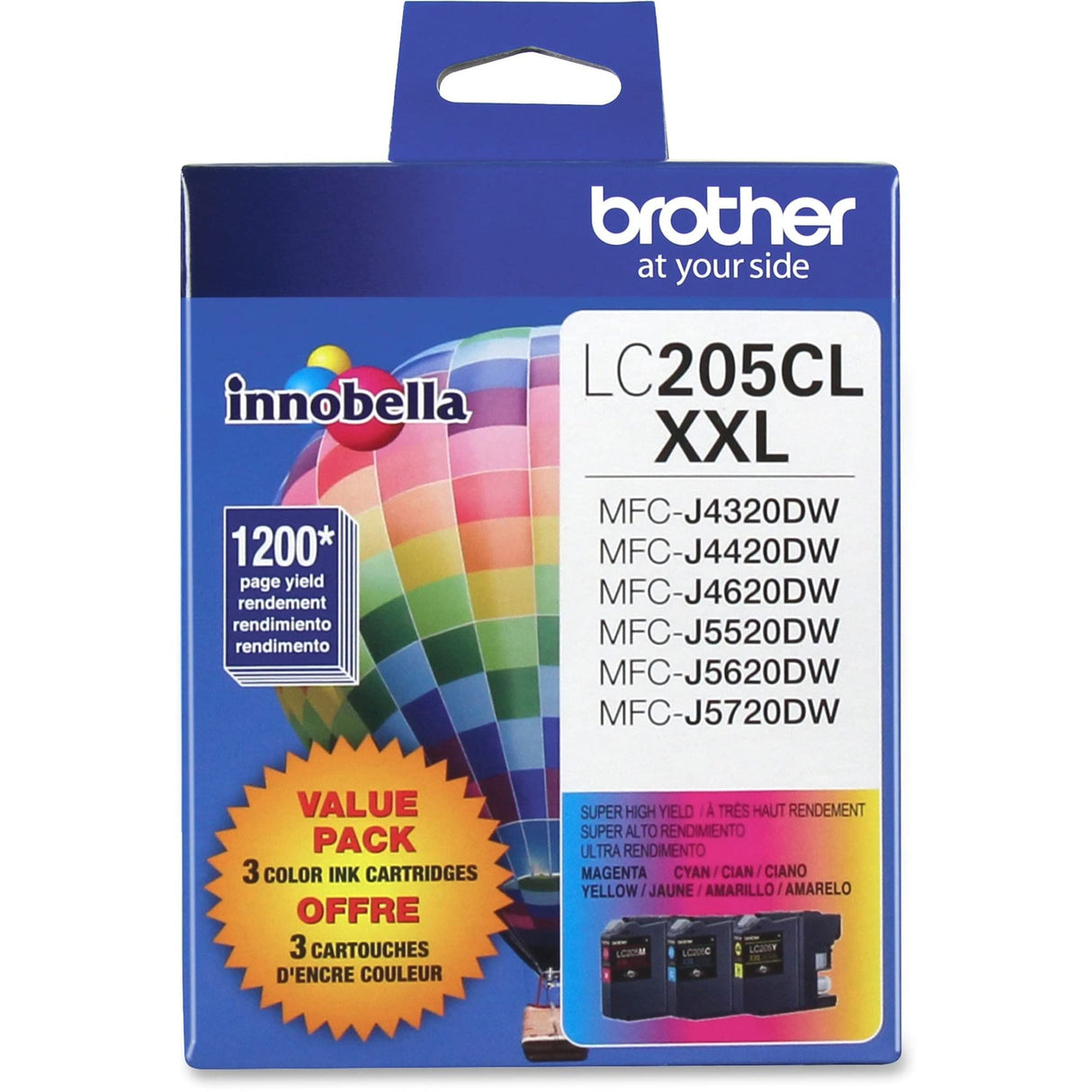 Brother Genuine Super High Yield Color Ink Cartridge, LC2053PKS, Replacement Color Ink Three Pack, Includes 1 Cartridge Each of Cyan, Magenta & Yellow, Page Yield Up To 1200 Pages/Cartridge, LC205 Brother