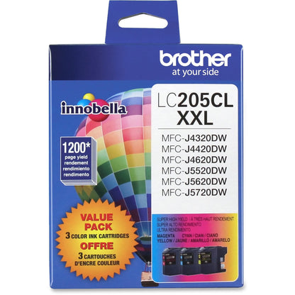 Brother Genuine Super High Yield Color Ink Cartridge, LC2053PKS, Replacement Color Ink Three Pack, Includes 1 Cartridge Each of Cyan, Magenta & Yellow, Page Yield Up To 1200 Pages/Cartridge, LC205