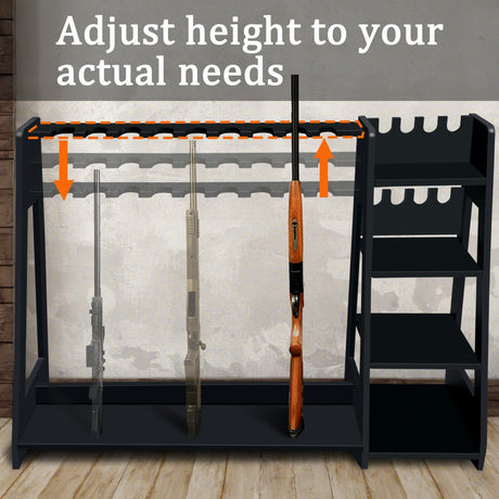 Salajory Indoor Gun Rack, Adjustable Wood Gun Rack with Pistol Rack, Floor Standing Shotgun Rack Gun Display Rack Rifle Storage for Garage Gun Storage - Holds 9 Long Guns and 8 Handguns Salajory