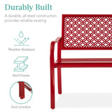 Best Choice Products Outdoor Bench 2-Person Metal Steel Benches Furniture for Garden, Patio, Porch, Entryway w/Geometric Backrest, 790lb Capacity - Rose Red Best Choice Products